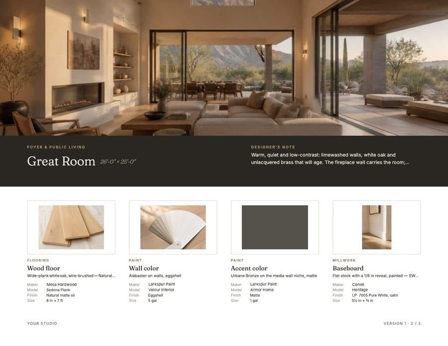 Catalog tear sheets look book, landscape room page