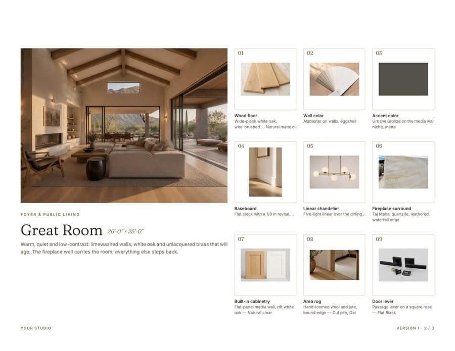 Mood board look book, room board